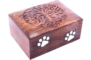 Hind Handicrafts Urne für Hunde, Katzen, Messing, mit Pfoten, eingelegt, PalisanderUrne für Asche, FotoHolzbox, Urne für Einäscherungsurne (Medium: 19,1 x 14 x 8,9 cm – 45,4 kg oder 45 kg, Baum des
