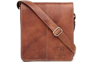 J. Wilson London 100% Pure Genuine Real Vintage Hunter Leather Handmade Mens Leather Flapover Everyday Crossover Shoulder Work Tablet Messenger Bag
