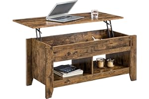 ‎YAHEETECH Yaheetech Couchtisch Höhenverstellbar Kaffeetisch Wohnzimmertisch mit Ablagefach Holz Sofatisch Beistelltisch für Wohnzimmer, Rostbraun