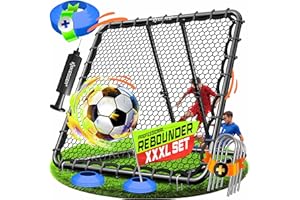 KESSER® Ballon de football - Filet d'entraînement réglable - Entraînement de passeport et de tir - Avec pompe à air, 6 cônes de marquage et 4 crochets de résistance - Pour handball, volley-ball -