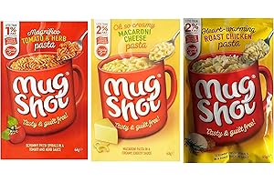 Mug Shot Pasta 6 Pack Bundle. 3 Flavours. 2 of Each: Roast Chicken; Macaroni Cheese; Tomato & Herb.