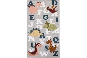 Biancheriastore New style at home Tappeto Cameretta Bambino Lettere Dinosauri Rettangolare Made in Italy con Retro Antiscivolo - 115x175 cm - Grigio