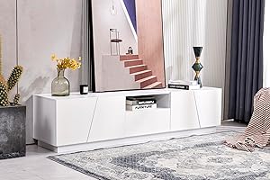 Azkoeesy Mueble para TV de 170 cm en color blanco mate, con 4 puertas y 1 cajón, mueble para TV
