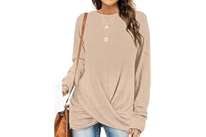 Aokosor Sweatshirt Damen Oversize Langarm Pullover Damen Rundhals Ausschnitt Front Twist Oberteile Damen Herbst Winter