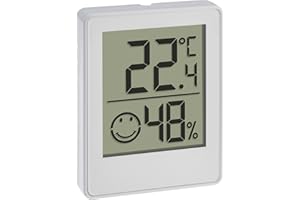 TFA Dostmann Mini thermo-hygromètre digital, 30.5039.02, thermomètre d'ambiance, température et hygromètre, avec zones de confort Smiley, blanc