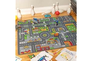 The Rug House Children's Kids Boys Girls City Town Car Roads Interactive Playroom Playmat Creative Toddler Soft Durable Educational Classroom Nursery Bedroom Play Carpet Mat 80cm x 120cm