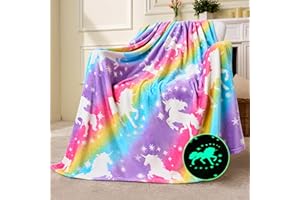 Joiedomi Świecący koc - różowy jednorożec prezent dla dziewczynek w wieku 2, 3, 4, 5, 6, 7, 8, 9, 10, 11, 12 lat, miękki i wygodny flanelowy koc, dekoracja pokoju urodzinowego