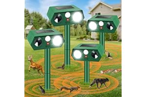 PIRXXIY 4Pack Gardens Cat Repellent, Ultrasonic Solar Cat Deterrents Fox Deterrents with PIR Motion Sensor & Flashing Light, Waterproof Wild Animal Scarer Repellent for Garden Yard, Dog, Fox, Bird