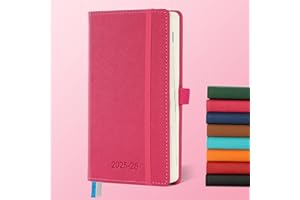 IN-LUXPRO 2025-2026 Academic Diary A6 Week to View (16.4x9.6 cm) Hardback 18 Months (Jul'25 - Dec'26) Weekly & Monthly Planner with Month Tabs & Pocket,Expenses/Note Pages,PU Leather(Rose Red)