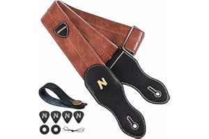 Nefelibata Sangle de guitare avec poche pour médiator 5,8 cm en cuir vegan souple, style vintage années 60