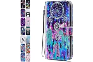 ACOVER Leather Phone Case for Huawei P20 Pro / P20 Plus Pattern Print Design Flip Wallet Cover with Card Slots Holder for Girls Boys - Colourful Dreamcatcher