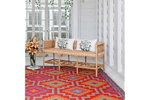 FAB HAB Outdoor-Teppich - wetterfest, farbecht, wendbar - recycelter Premium-Kunststoff - Vintage Boho Kelim - Terrasse, Balkon, Garten - Kunststoffteppich Lhasa Orange & Violett, 150x240 cm