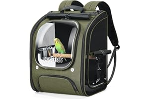 pecute Bird Carrier Backpack Clear Bubble, Large Bird Backpack with Adjustable Tripod, Lightweight and Portable Parrot Travel Backpack, Wide View and Shading Parrot Backpack for Hiking,Green