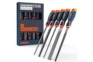 Presch File Set 5 pcs - High Quality Metal File Set incl. Flat File, Half Round File, Round File, Triangular File and Square File - Professional Metal File Set for Steel - Metal Files Set