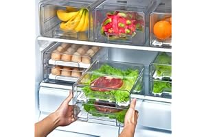 Epzia 1 Stück Kühlschrank Organizer Schublade Doppelschichtige Stapelbar, Aufbewahrungsbox Kücheorganizer, Speisekammer Vorratsbehälter Durchsichtig Behälter für Kühlschrank, Küchen, Schränke