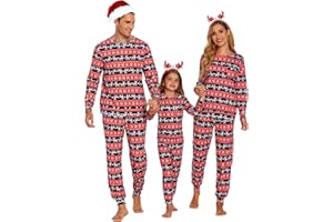 Ekouaer Schlafanzug Familie Weihnachten Pyjamas Set Familien-Schlafanzug für Herren Damen Kinder Bedruckte Nachtwäsche Outfits
