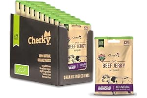 Cherky ECO Beef Jerky BIO Teriyaki, 10 x 30g - Fina cecina BIO de ternera española BIO alimentada con pasto, ceto, sin aditivos, sin ingeniería genética, certificado BIO