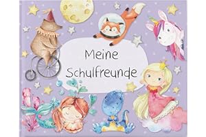 Papierdrachen Libro di alta qualità per bambini – amici scolastici – viola – Album poesia con principessa, unicorno e sirena, per 27 amici, design colorato adatto ai bambini