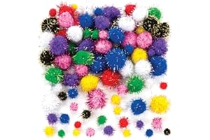 Baker Ross Pompon Glitterati per Bambini, per Creazioni Fai Da Te di Natale (confezione da 100)