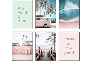 Hambient Laminas Decorativas Pared para Cuadros Decoracion Salon Modernos, Dormitorios, Habitacion, Baño, Hogar (21 x 30 cm - Sin Marcos, Surf Tropicales Surferas)