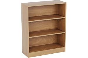 Vida Designs Cambridge 3 nivåer låg bokhylla, ek trä hylla display förvaringsenhet kontor vardagsrum möbler