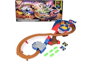 Monster Jam, Set di Gioco Supercharge Speedway con Monster Truck Die-Cast Megalodon ed El Toro Loco in Scala 1:64, Pista che si Illumina delle World Finals, Giocattoli per Bambini, 3+ Anni