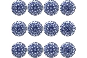 Ajuny Lot de 12 boutons en céramique, motif bleu, pour armoires de salle de bain, placards de cuisine, commodes, tiroirs
