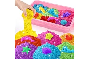 sikmcle Arena cinética, juego de arena mágica arcoíris, contiene 3500 g de arena cinética en siete colores y una caja de almacenamiento para arena creativa para juegos en interiores (rosa)