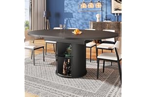 Easexcy Esstisch ausziehbar, Esszimmertisch, Küchentisch, ausziehbare Tischplatte Runder Esstisch, ausziehbar zu oval, 118-158 cm, Platz für bis zu 6 Personen (Schwarz)