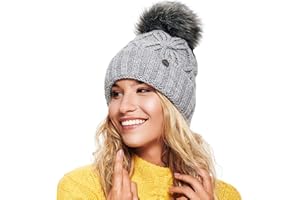 ELIMELI Damska czapka zimowa, ciepła czapka z dzianiny, czapka zimowa z pomponem, czapka beanie na zimę, czapka z pomponem, wyprodukowana w UE 19531