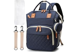 ZIOSINM Wickeltasche Rucksack Baby Wickeltasche mit Tragbarer Wickelauflage, Babytasche mit Bettfunktion, Schnullertasche,Kinderwagengurte & USB-Ladeanschluss für Mama und Papa