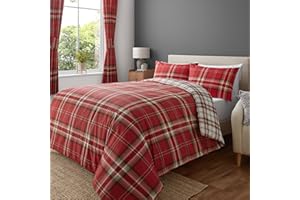 Catherine Lansfield Kelso Check Reversible Single Duvet Cover Set with Pillowcase Red