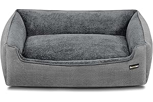 Feandrea Cama para Perros, Sofá de Lino para Mascotas, Bordes Elevados, Fondo Antideslizante, Funda Extraíble para Lavado, Tamaño XL para Perros Grandes, 110 x 75 x 27 cm, Gris Claro PGW12GG