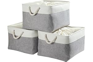 Mangata Caja de almacenaje Grande, cestas de almacenaje Tela, Plegable Cajas organizadoras para Ropa, Juguetes, armarios (XXL, Juego de 3, Gris Blanco)