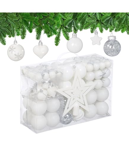 Set di 44 palline di Natale in plastica, 3 e 6 cm, per albero di Natale, colore rosso, oro, verde, multicolore, in plastica, per albero di Natale