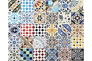 GENERICO 30 Mattonelle MISTE in ceramica smaltata. Pacco contenente 30 mattonelle decorate 15 X 15 cm spessore 0,6 cm - Mattonelle Tunisine realizzate con Serigrafia Artigianale. Adatte a rivestimento.