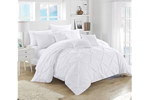 CHIC AT HOME Chic Maison 10 pièces Hannah Pincez plissé, Volants et plissé Complet dans Un Sac de Doudou Beige avec lit King Size de lit, Blanc, Queen Size