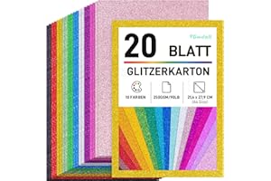 ‎VGOODALL VGOODALL Glitzerpapier zum Basteln, 20 Blatt A4 10 Farben 250g/m² Glitzer Kartonpapier, Buntes Bastelpapier für Weihnachtskarten, Weihnachtsdeko, Geschenkverpackung und DIY-Projekte