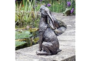 FHFY Garden Bronze Effect Resin Moon Gazing Hare Garden Ornament 23cm tall