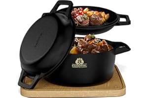K KAISERTAL KAISERTAL Gusseisen Topf - 2in1 Schmortopf mit Deckel 4,8L & Gusspfanne 1,8L – Gusseisen Bräter mit Deckel induktion - Cast Iron Pot Backofengeeignet - Braten & Schmoren inkl. Rezeptbuch
