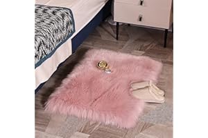 HEQUN Faux Fur Rug, Fluffy Rug, Shaggy Rugs,Faux Sheepskin Rugs Floor Carpet for Bedrooms Living Room Kids Rooms Decor (Pink, 60 X 90 CM Square)