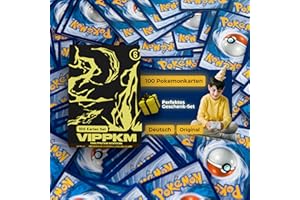 VIPPKM Pokemon Karten original Paket mit 100 verschiedenen Pokemonkarten deutsch - Sammelkarten Set inkl. Holo + Schachtel - kompatibel mit Pokemon Karten Gold original