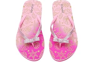 Ataiwee Girl's Flip Flops, Little/Big Kid's Beach Thong Colorful Printed Sandals for Children.
