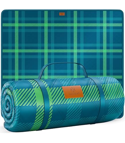 LIFERUN Outdoor picknickdeken 300 x 300 cm met waterdichte achterkant picknickdeken waterdicht met draaggreep voor kamperen picknick wandelen BBQ reizen campingdeken groen gestreept 300x300cm