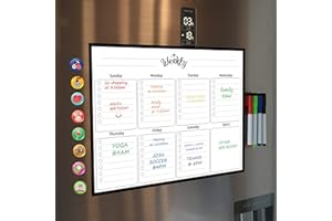 DESTINIGO Magnetic Weekly Planner Whiteboard | Great for Slimming World, Daily Meal Food Plan, Weekly to Do List or Shopping | Reusable 2020 2021 Diary, White Board, Notebook | with 4X Dry Wipe Pens & Erasers