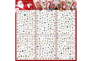 COKTAK 6 Blatt Weihnachten Nagelsticker Selbstklebend Weihnachtsmann Nail Art Sticker, Nagelaufkleber Santa Claus Elchhirsch Schneemann Muster, Nagel Sticker Weihnachten Party Zubehör Nägel Aufkleber