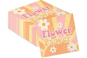 A1DIEE AIDIEE 2 Ply Groovy Napkins Dasiy Disposable Paper Serviettes Pink Orange Cocktail Beverage Luncheon Guest Napkins Retro Party Geschirr Party Dekoration für Geburtstag Picknick Abendessen, 50 Stück