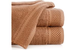Eurofirany Carlo Bath Towel Set Hand Towel Sauna Towel Pattern - Absorbent, 100% Cotton 580g/m, Pack of 3 and 6, Light Brown, 50 x 90 cm, 6