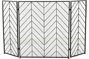 Deco 79 Malla de Malla Plegable geométrica de Metal, Pantalla para Chimenea de 3 Paneles con patrón de chevrón, 52" x 1" x 31", Negro