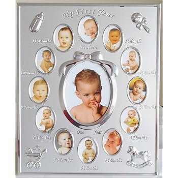 Baby Erstes Jahr Bilderrahmen - 12 Monate Fotogalerie Aus Holz 42x35 Cm